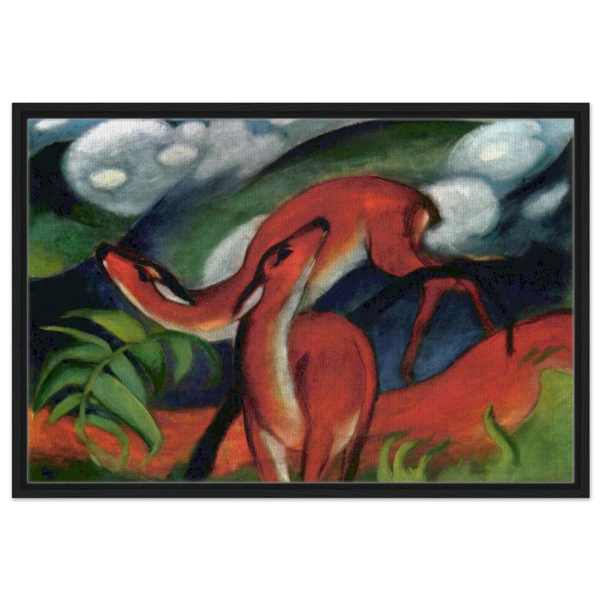 The Red Deer II – Franz Marc | Vintage Art Print - Framed Canvas - 60x90 cm / 24x36″ - Black frame