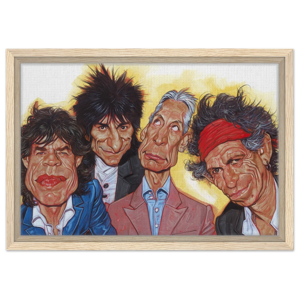 The Rolling Stones – A Rock & Roll Caricature Tribute - 30x45 cm / 12x18″ - Framed Canvas - Wood frame