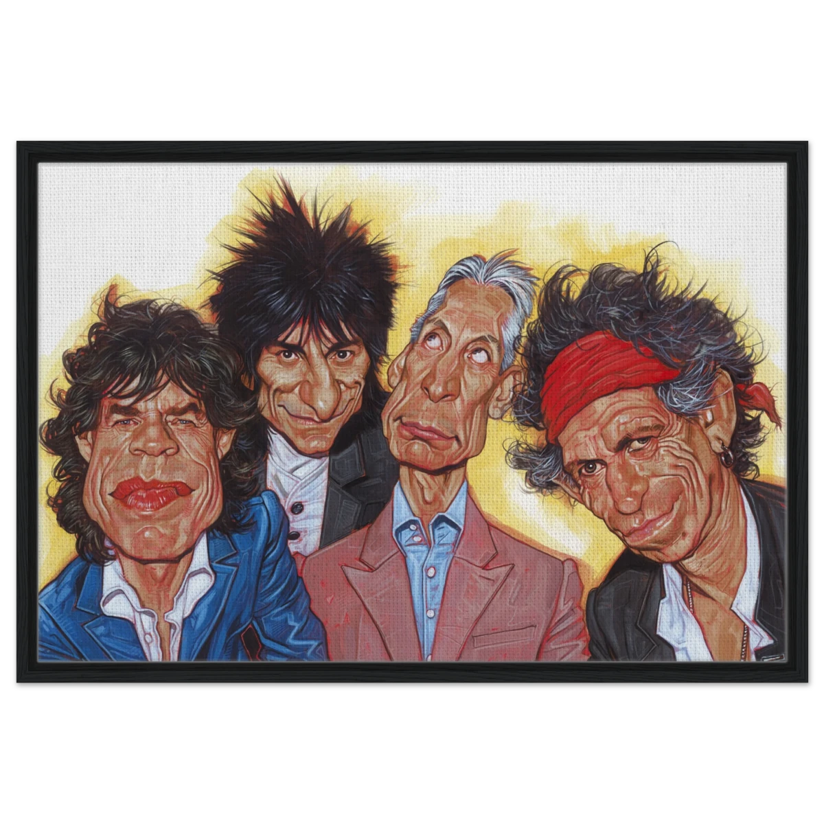 The Rolling Stones – A Rock & Roll Caricature Tribute - 60x90 cm / 24x36″ - Framed Canvas - Black frame