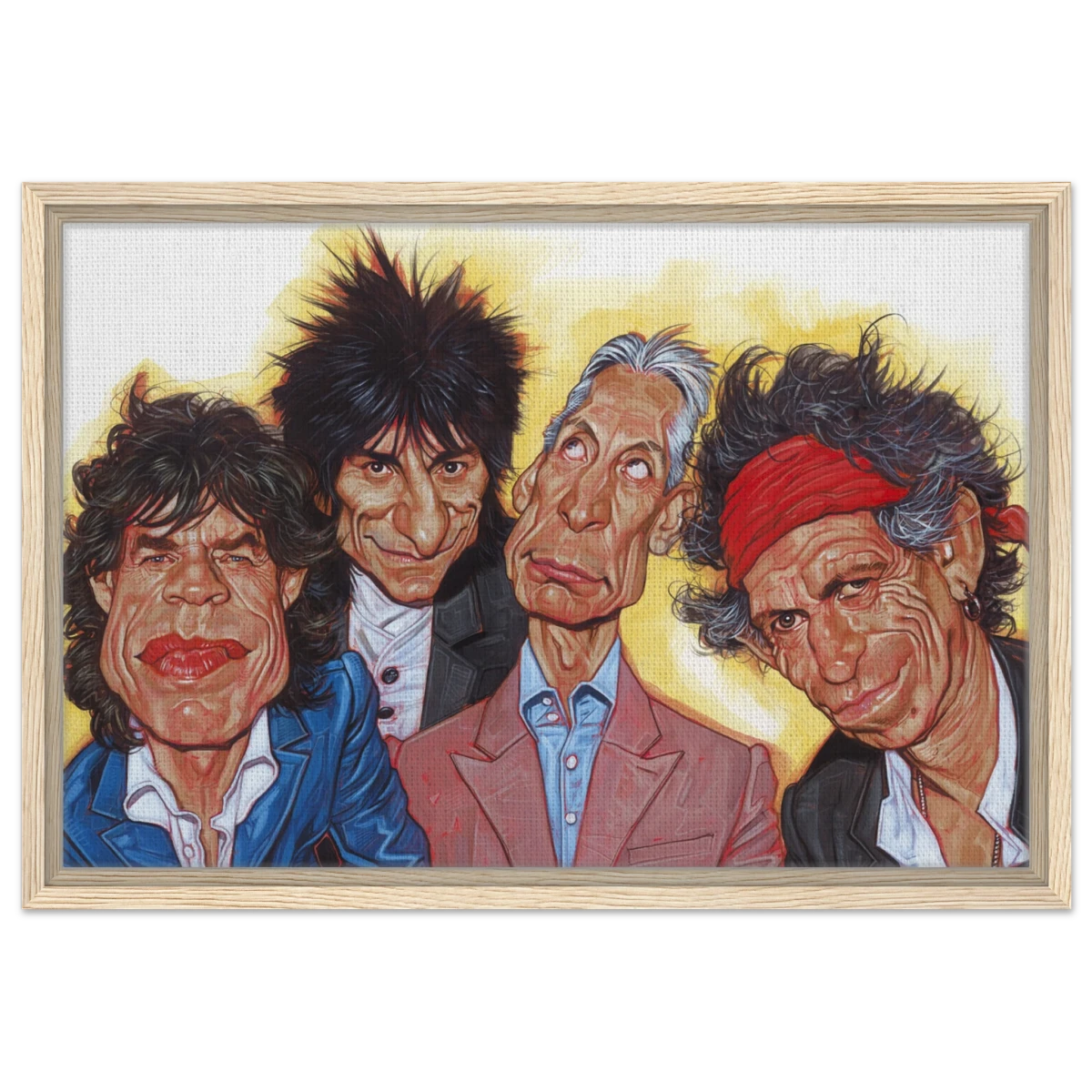 The Rolling Stones – A Rock & Roll Caricature Tribute - 40x60 cm / 16x24″ - Framed Canvas - Wood frame