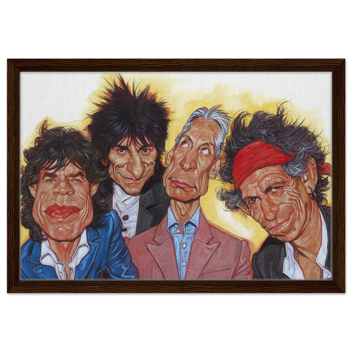 The Rolling Stones – A Rock & Roll Caricature Tribute - 40x60 cm / 16x24″ - Framed Canvas - Dark wood frame