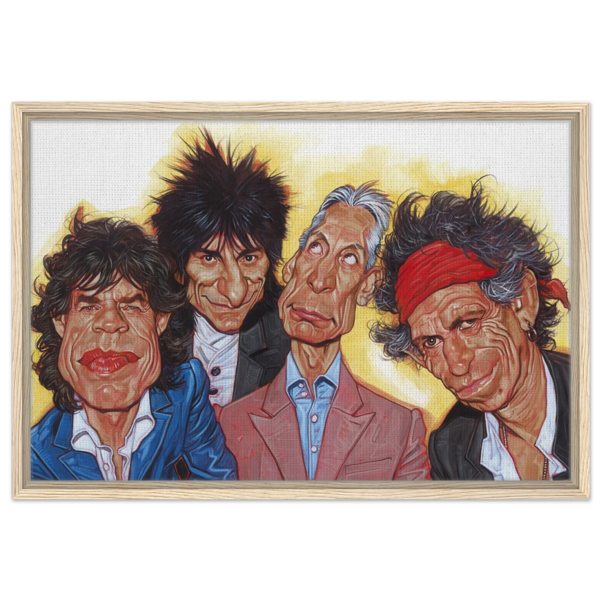 The Rolling Stones – A Rock & Roll Caricature Tribute - 50x75 cm / 20x30″ - Framed Canvas - Wood frame