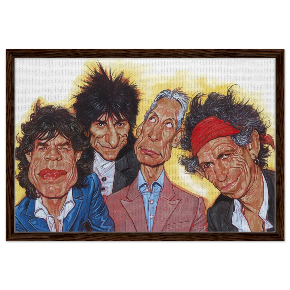 The Rolling Stones – A Rock & Roll Caricature Tribute - 50x75 cm / 20x30″ - Framed Canvas - Dark wood frame