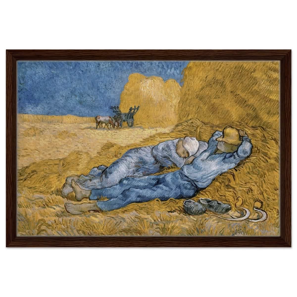 The Siesta | Noon: Rest from Work, 1889, by Vincent van Gogh | Vintage wall art print - Framed Canvas - 40x60 cm / 16x24″ - Dark wood frame