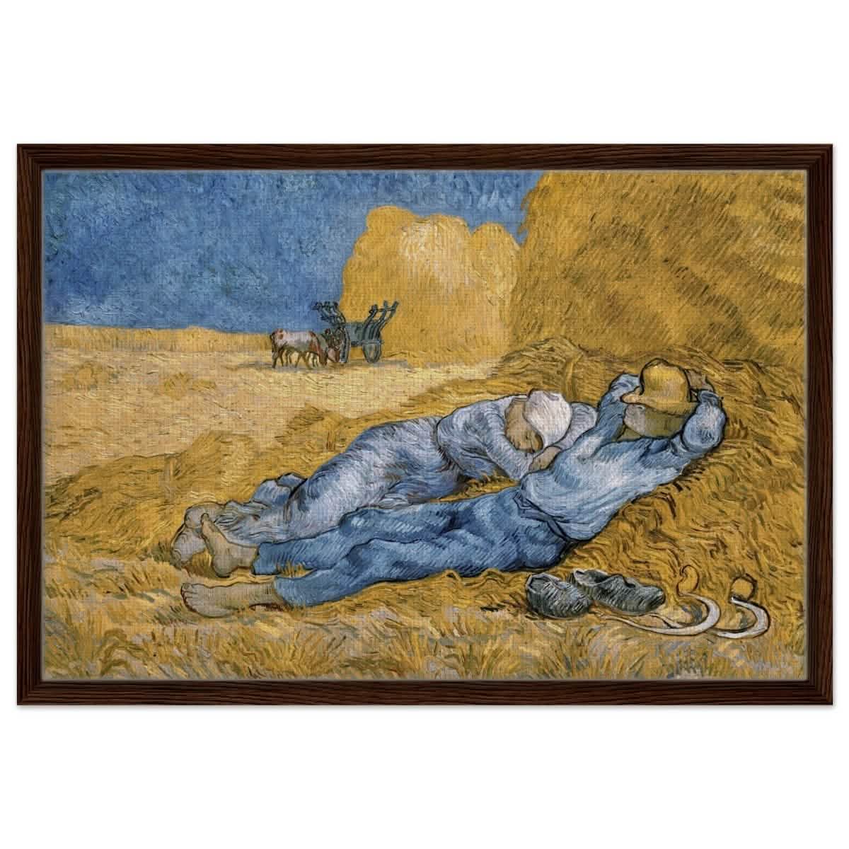 The Siesta | Noon: Rest from Work, 1889, by Vincent van Gogh | Vintage wall art print - Framed Canvas - 50x75 cm / 20x30″ - Dark wood frame