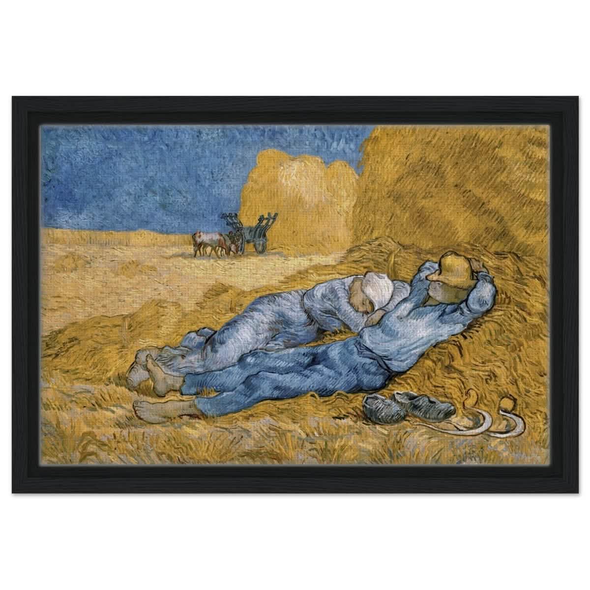 The Siesta | Noon: Rest from Work, 1889, by Vincent van Gogh | Vintage wall art print - Framed Canvas - 30x45 cm / 12x18″ - Black frame