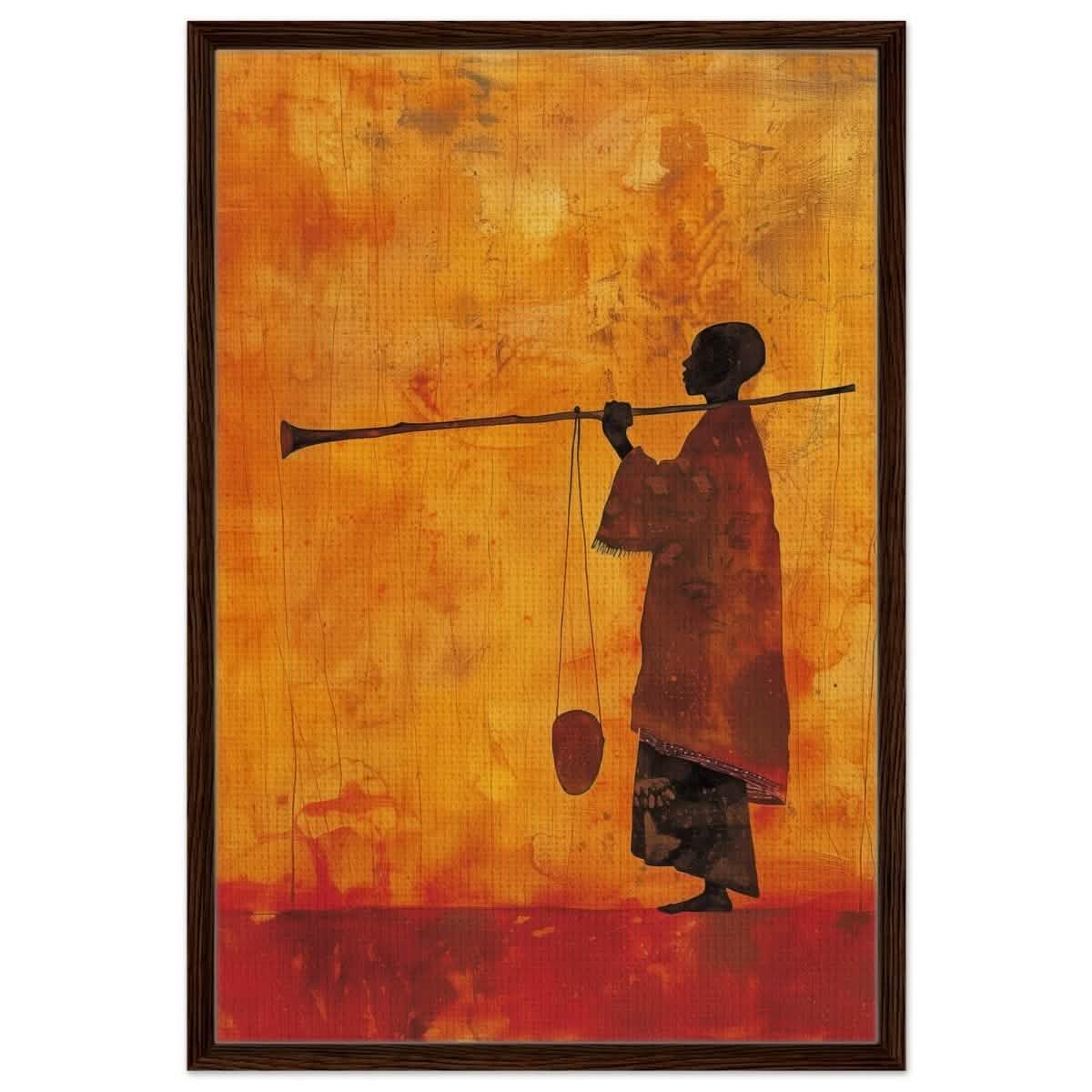 The Silent Journey V1 | Ethnic and Cultural Figurative Art | Minimalist Expressionism wall art print - Framed Canvas - 30x45 cm / 12x18″ - Dark wood frame