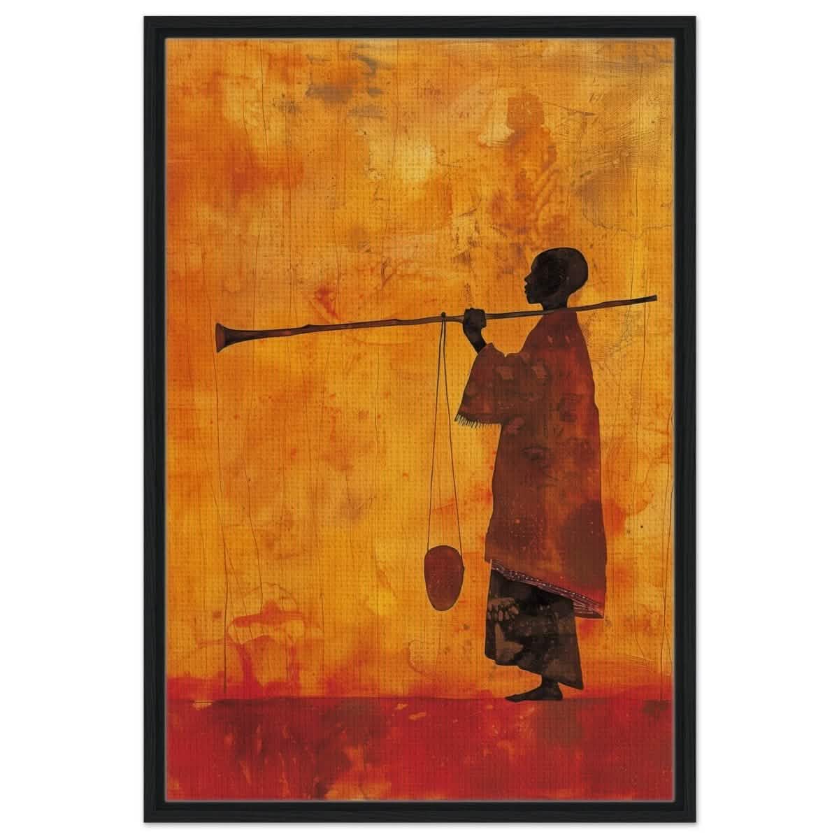 The Silent Journey V1 | Ethnic and Cultural Figurative Art | Minimalist Expressionism wall art print - Framed Canvas - 30x45 cm / 12x18″ - Black frame