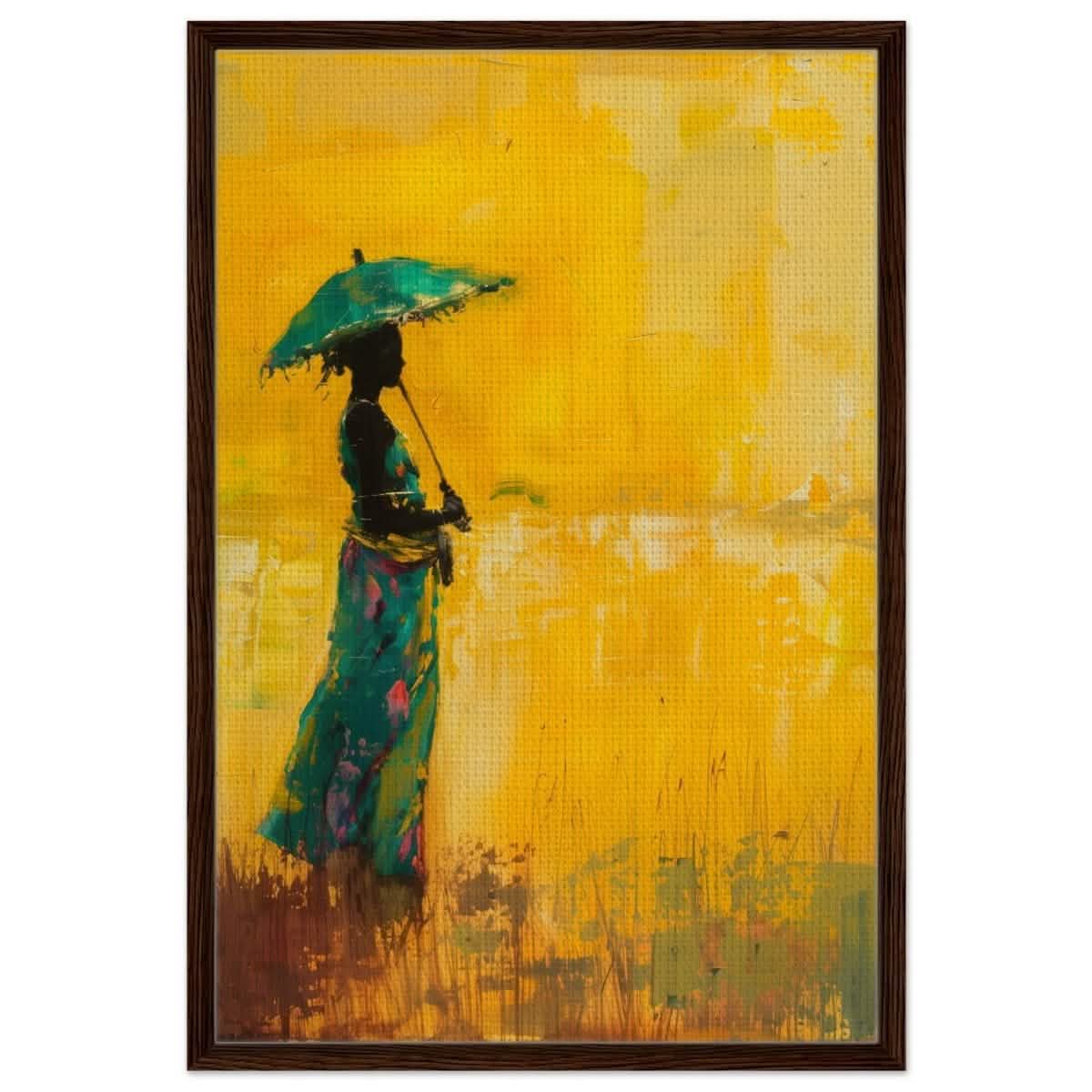 The Silent Journey V2 | Ethnic and Cultural Figurative Art | Minimalist Expressionism wall art print - Framed Canvas - 30x45 cm / 12x18″ - Dark wood frame