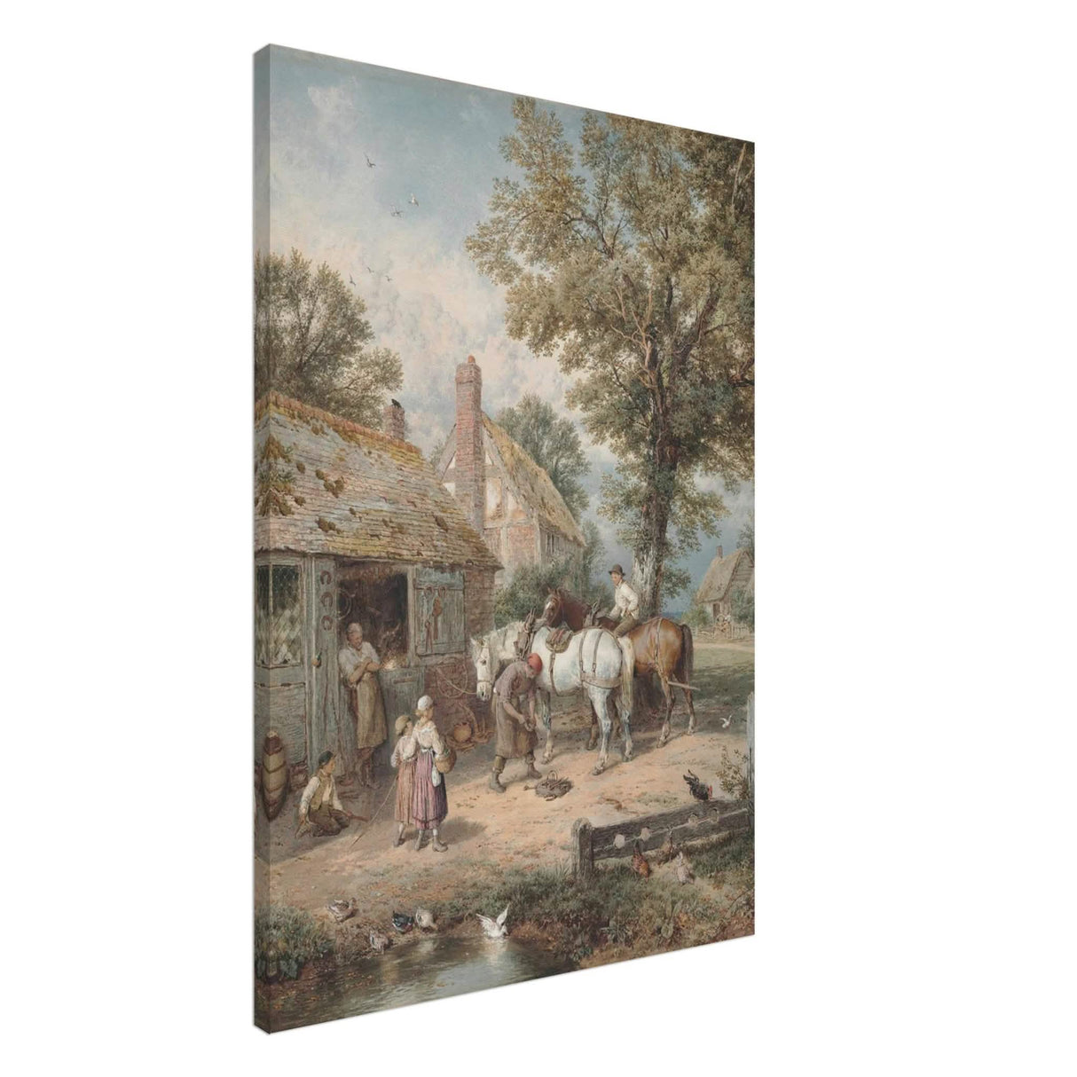 The Smithy by Myles Birket Foster Vintage Wall Art - Canvas - 70x100 cm / 28x40″ - Thick