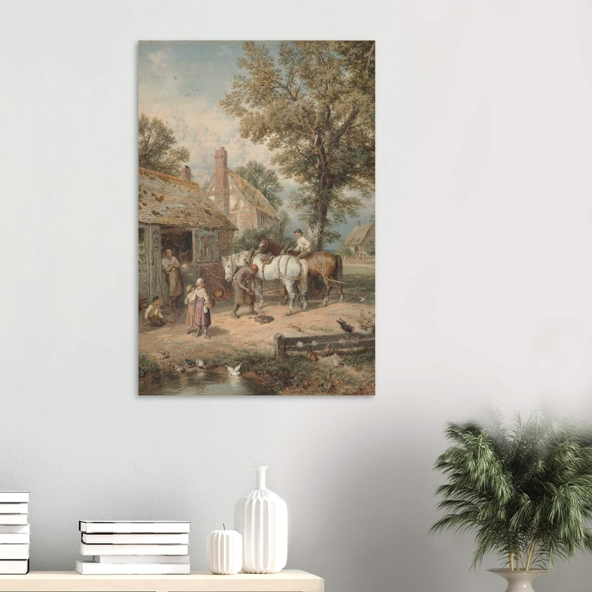 The Smithy by Myles Birket Foster Vintage Wall Art - Wood Prints - 60x90 cm / 24x36″ - 20 mm
