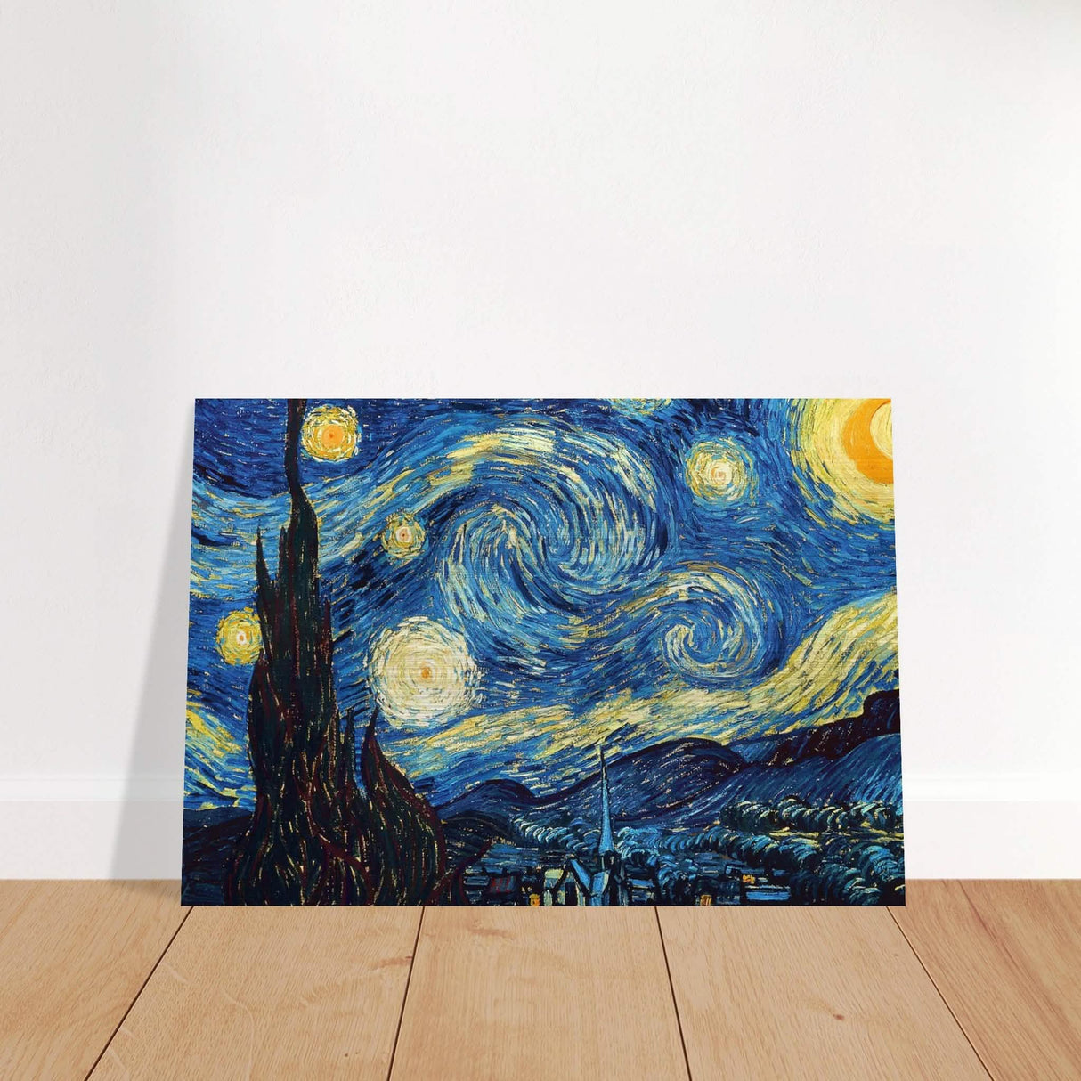 The Starry Night by Vincent van Gogh - Brushed Aluminum Print - 70x100 cm / 28x40″ -