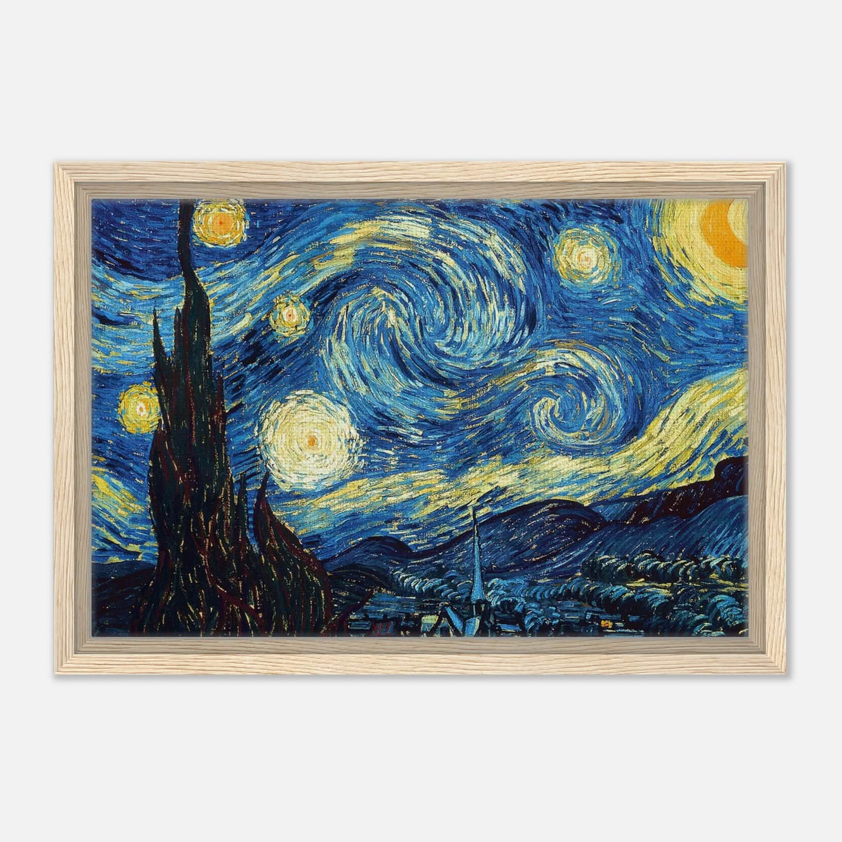 The Starry Night by Vincent van Gogh - Framed Canvas - 30x45 cm / 12x18″ - Wood frame