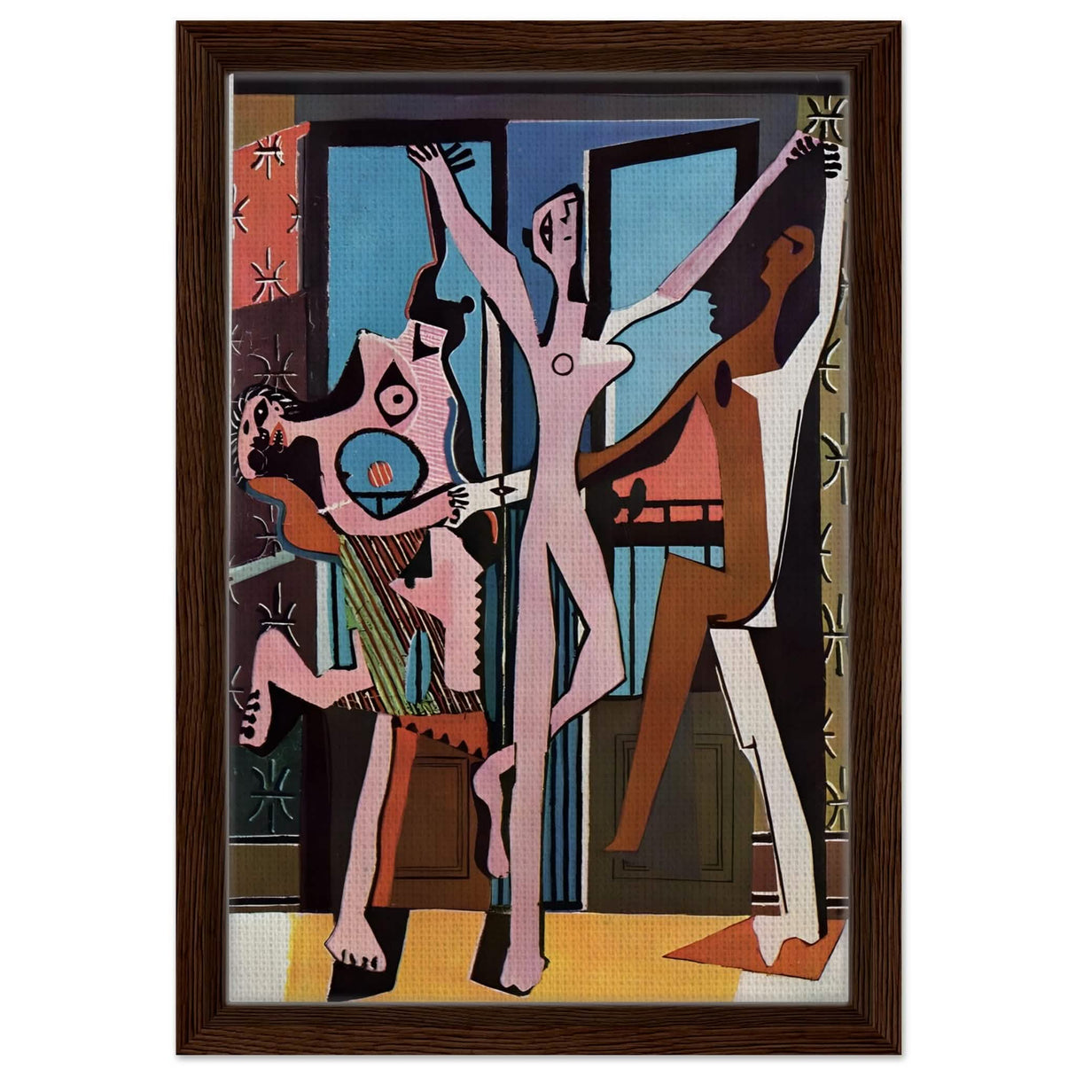 The Three Dancers by Pablo Picasso 1925 | Cubism wall art print - Framed Canvas - 30x45 cm / 12x18″ - Dark wood frame