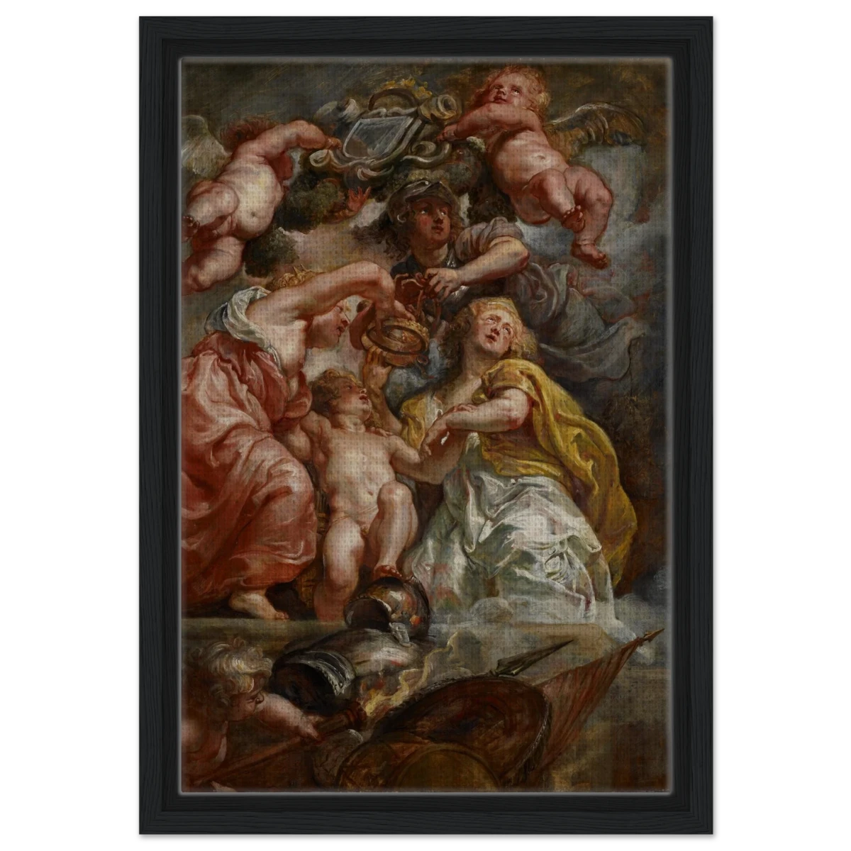 The Union of England and Scotland (Charles I as the Prince of Wales) – Artwork by Peter Paul Rubens | Wall art Print - Framed Canvas - 30x45 cm / 12x18″ - Black frame