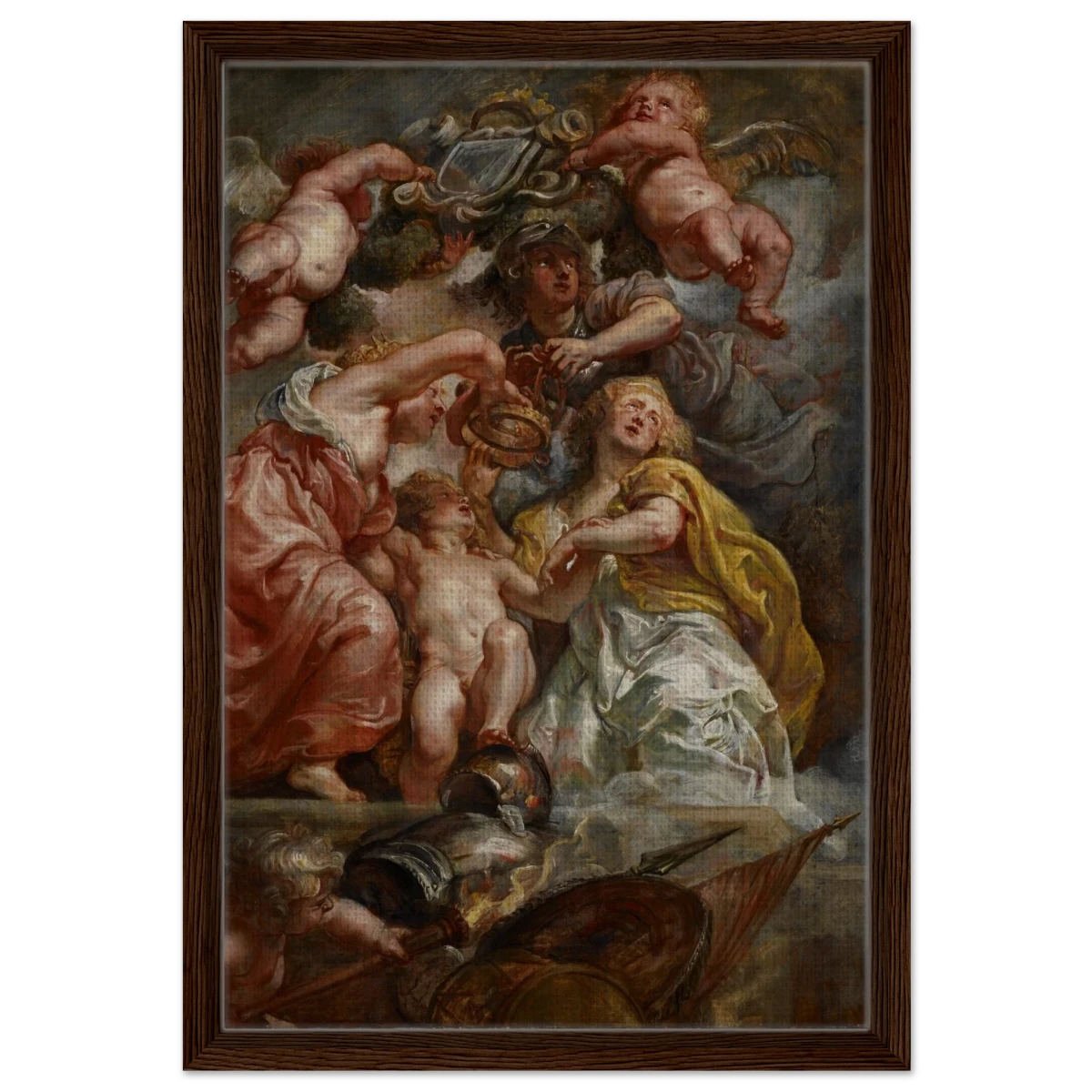 The Union of England and Scotland (Charles I as the Prince of Wales) – Artwork by Peter Paul Rubens | Wall art Print - Framed Canvas - 40x60 cm / 16x24″ - Dark wood frame
