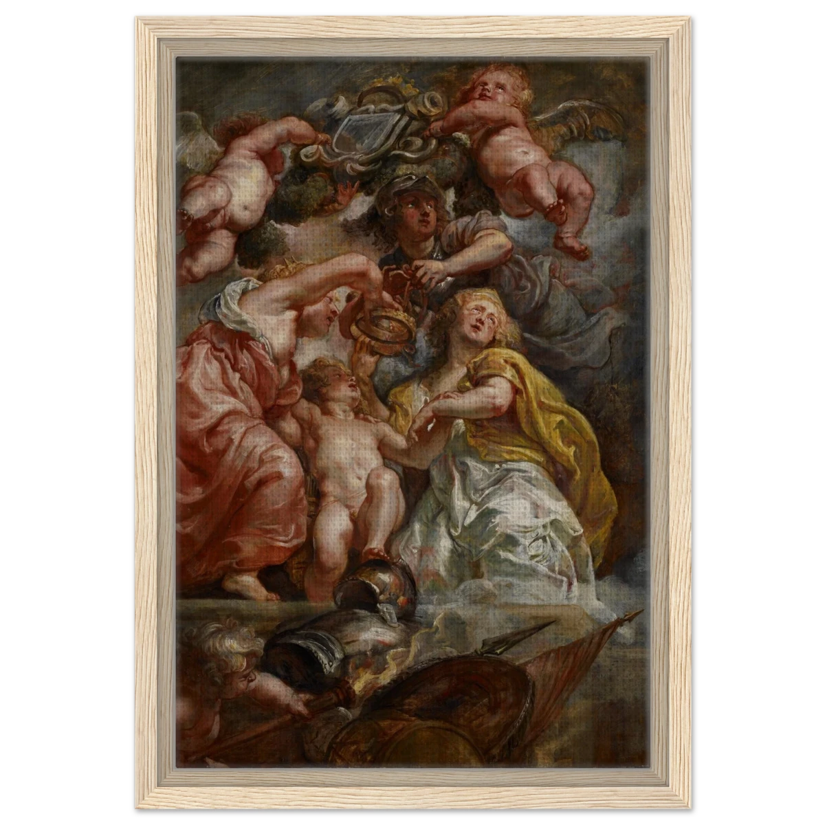 The Union of England and Scotland (Charles I as the Prince of Wales) – Artwork by Peter Paul Rubens | Wall art Print - Framed Canvas - 30x45 cm / 12x18″ - Wood frame