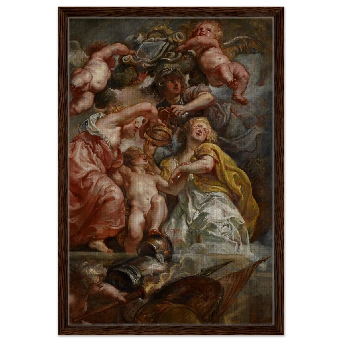 The Union of England and Scotland (Charles I as the Prince of Wales) – Artwork by Peter Paul Rubens | Wall art Print - Framed Canvas - 50x75 cm / 20x30″ - Dark wood frame