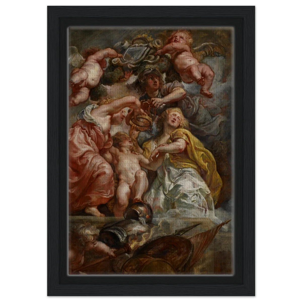 The Union of England and Scotland (Charles I as the Prince of Wales) – Artwork by Peter Paul Rubens | Wall art Print - Framed Canvas - 20x30 cm / 8x12″ - Black frame