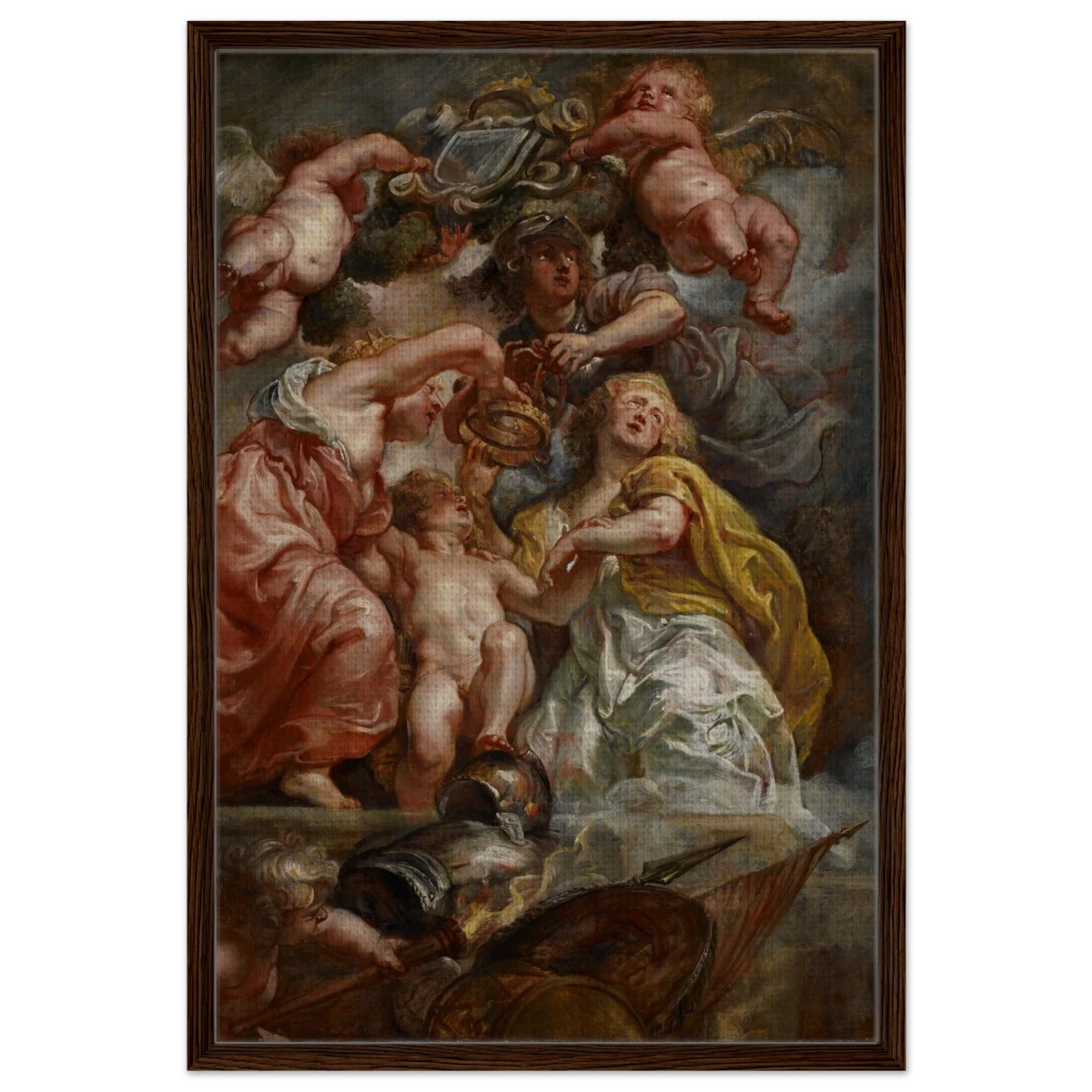 The Union of England and Scotland (Charles I as the Prince of Wales) – Artwork by Peter Paul Rubens | Wall art Print - Framed Canvas - 60x90 cm / 24x36″ - Dark wood frame