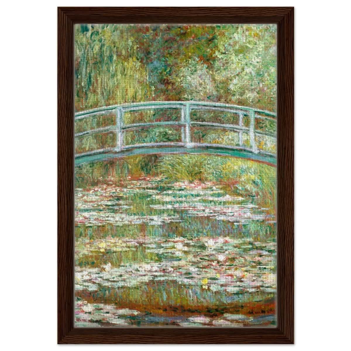 The Water Lily Pond by Claude Monet | Vintage wall art print - Framed Canvas - 30x45 cm / 12x18″ - Dark wood frame