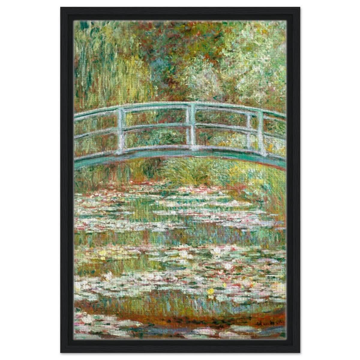 The Water Lily Pond by Claude Monet | Vintage wall art print - Framed Canvas - 40x60 cm / 16x24″ - Black frame