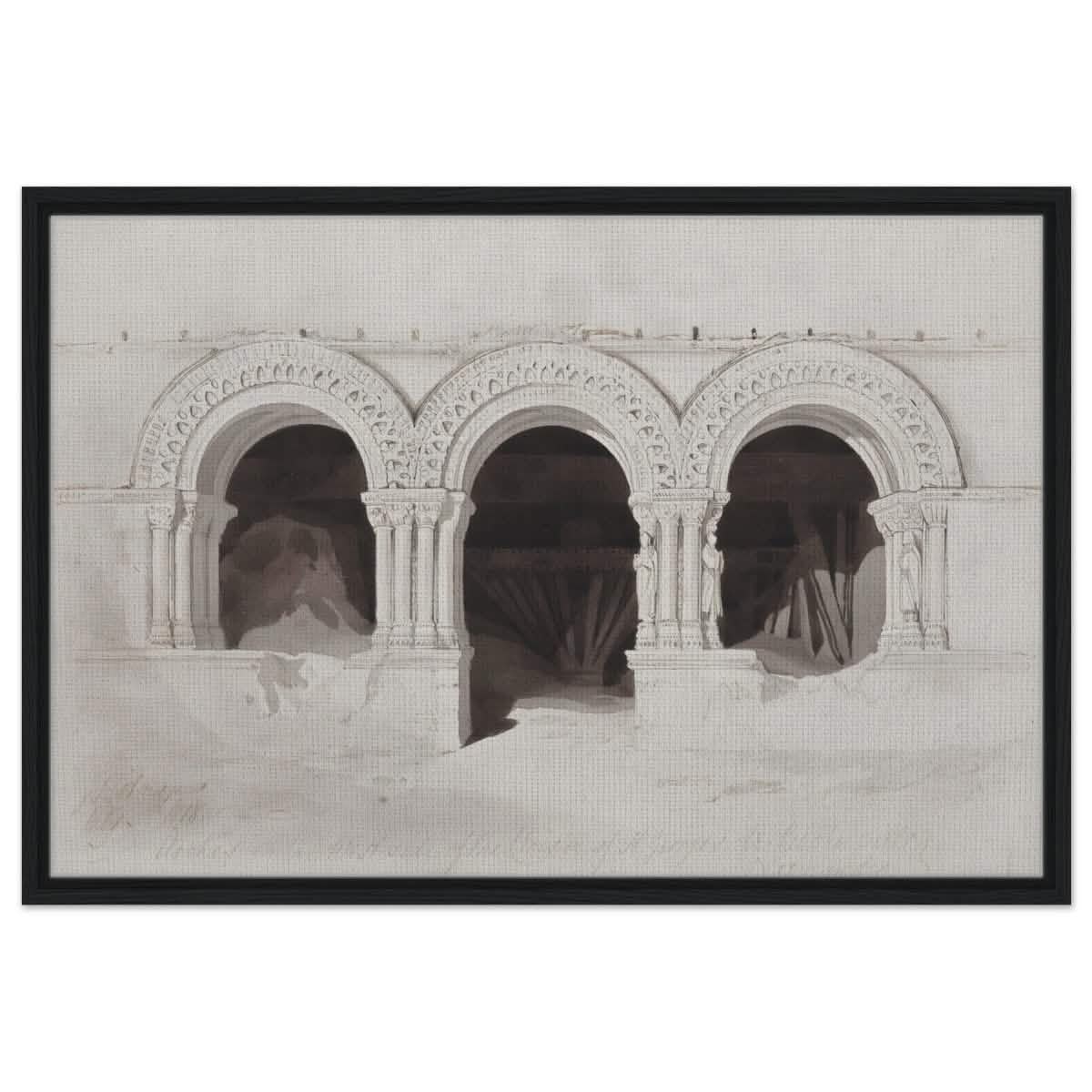 The West Side of the Cloister of St Georges de Boscherville by John Sell Cotman wall Art Print - Framed Canvas - 60x90 cm / 24x36″ - Black frame