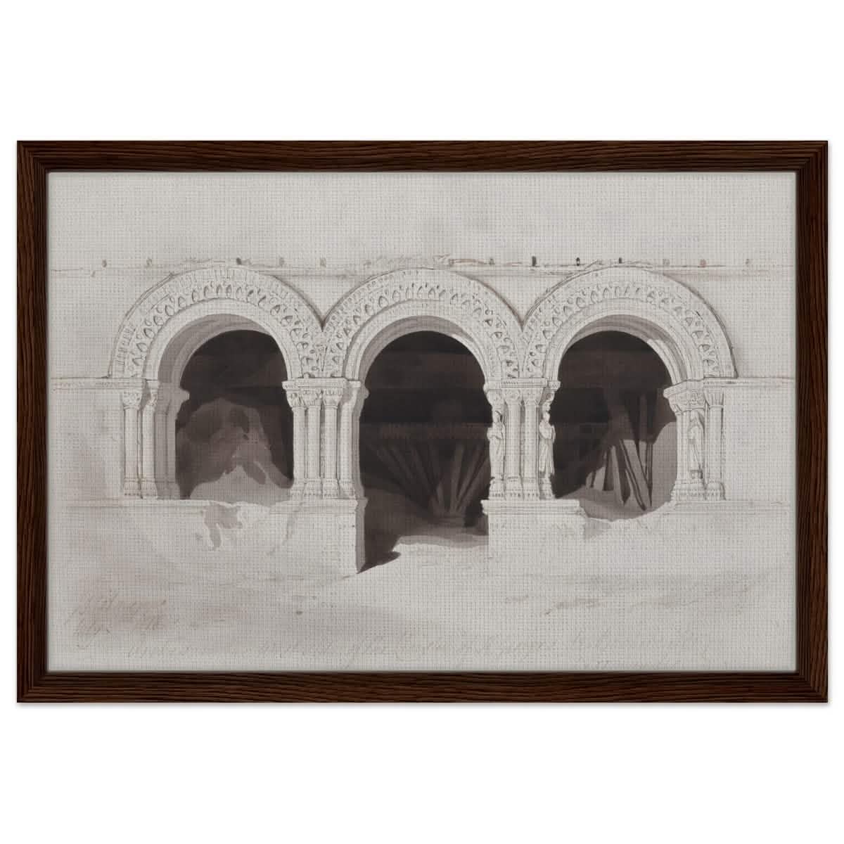 The West Side of the Cloister of St Georges de Boscherville by John Sell Cotman wall Art Print - Framed Canvas - 40x60 cm / 16x24″ - Dark wood frame