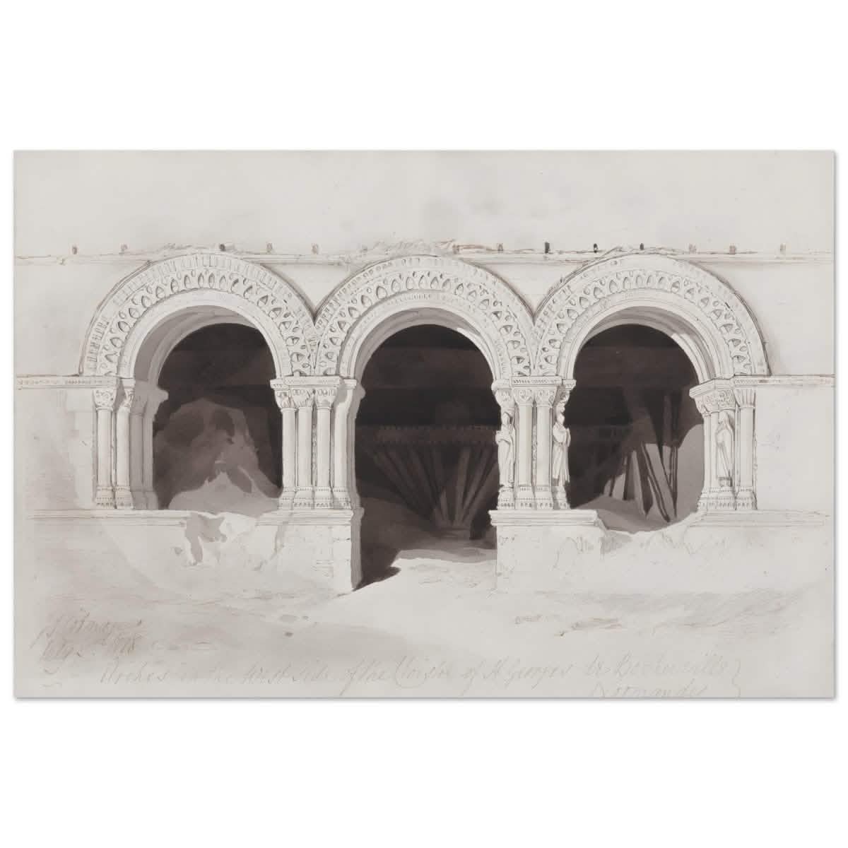 The West Side of the Cloister of St Georges de Boscherville by John Sell Cotman wall Art Print - Aluminum Print - 60x90 cm / 24x36″ -