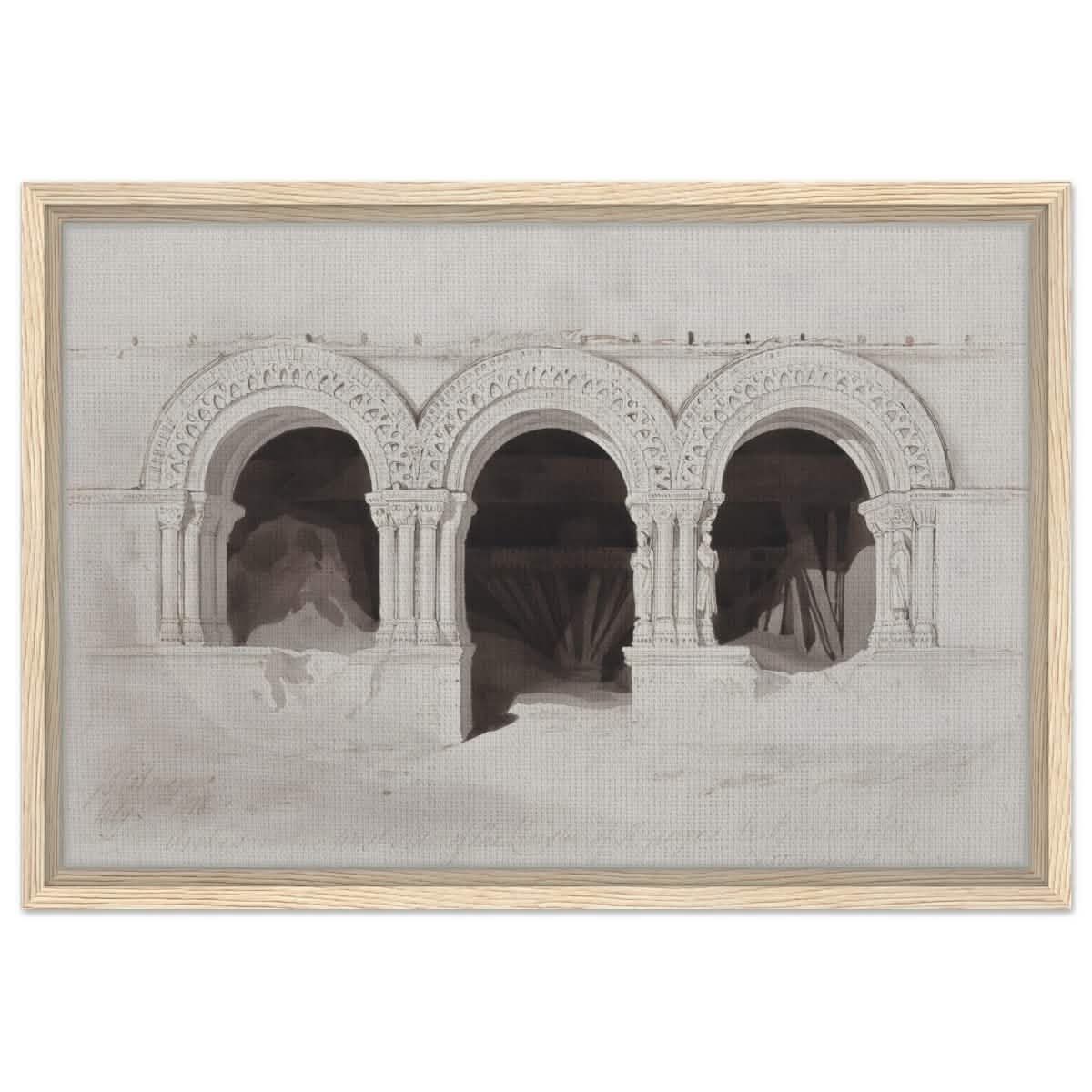 The West Side of the Cloister of St Georges de Boscherville by John Sell Cotman wall Art Print - Framed Canvas - 40x60 cm / 16x24″ - Wood frame