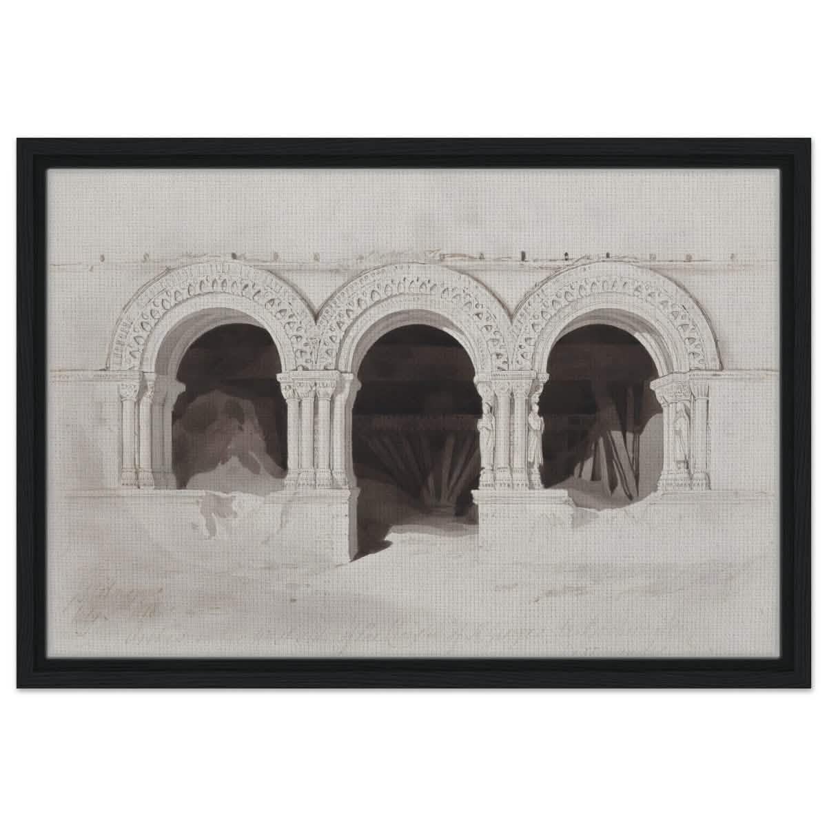 The West Side of the Cloister of St Georges de Boscherville by John Sell Cotman wall Art Print - Framed Canvas - 40x60 cm / 16x24″ - Black frame