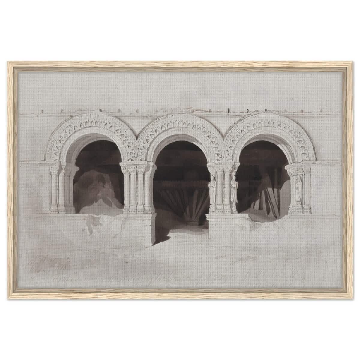 The West Side of the Cloister of St Georges de Boscherville by John Sell Cotman wall Art Print - Framed Canvas - 50x75 cm / 20x30″ - Wood frame