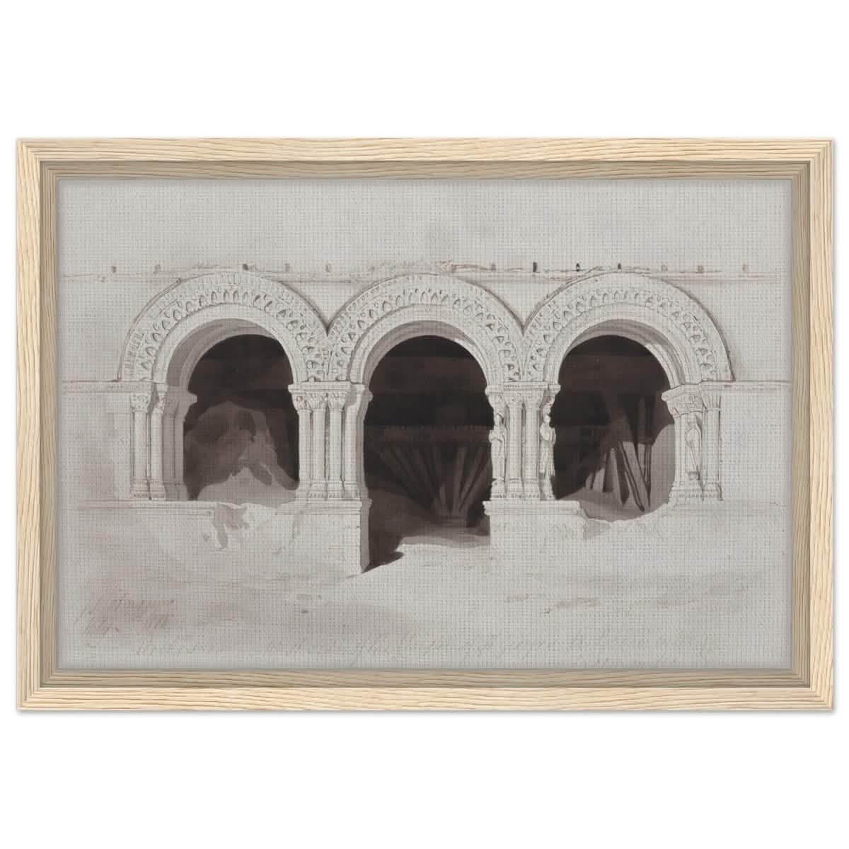 The West Side of the Cloister of St Georges de Boscherville by John Sell Cotman wall Art Print - Framed Canvas - 30x45 cm / 12x18″ - Wood frame