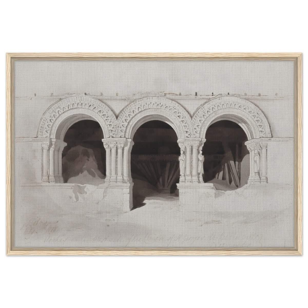 The West Side of the Cloister of St Georges de Boscherville by John Sell Cotman wall Art Print - Framed Canvas - 60x90 cm / 24x36″ - Wood frame