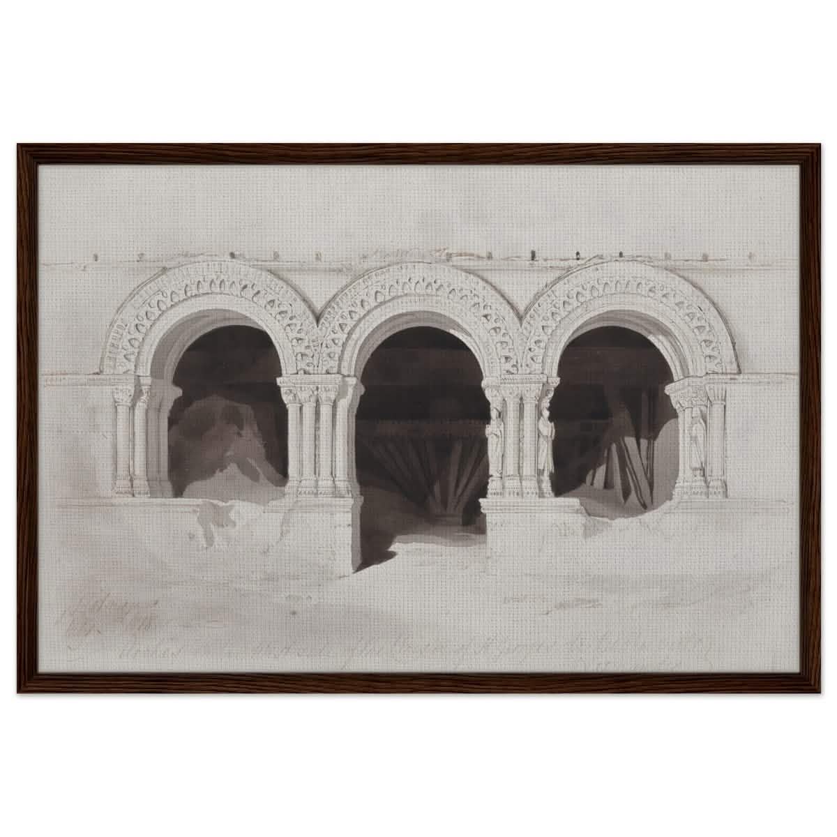 The West Side of the Cloister of St Georges de Boscherville by John Sell Cotman wall Art Print - Framed Canvas - 60x90 cm / 24x36″ - Dark wood frame