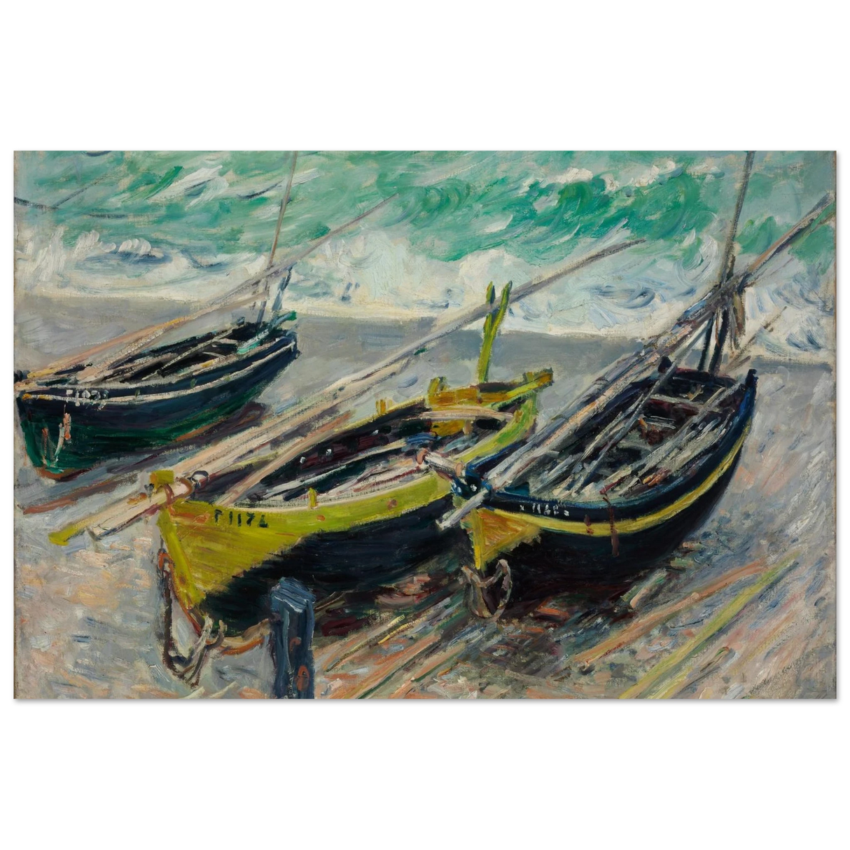 Three Fishing Boats (1886) – Claude Monet Wall Art Print - Fine Art Poster - 60x90 cm / 24x36″ -