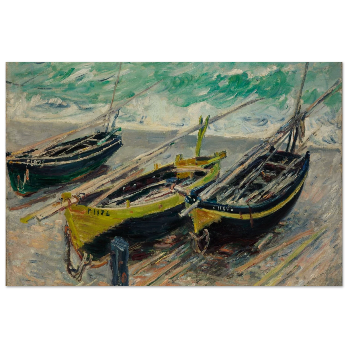 Three Fishing Boats (1886) – Claude Monet Wall Art Print - Wood Prints - 60x90 cm / 24x36″ -