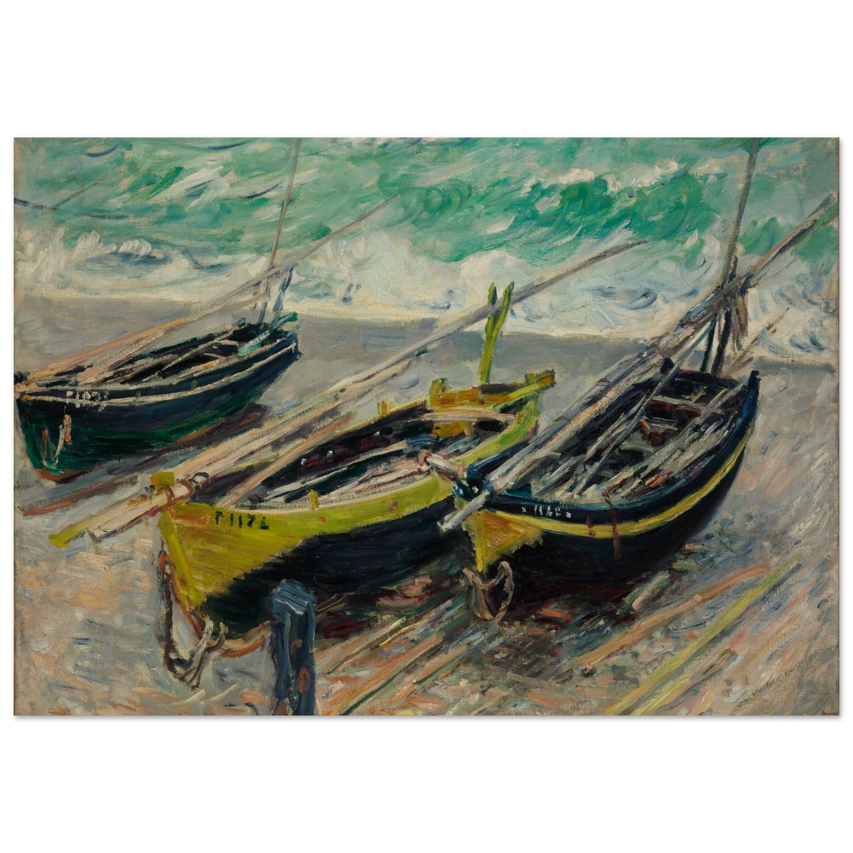 Three Fishing Boats (1886) – Claude Monet Wall Art Print - Wood Prints - 70x100 cm / 28x40″ -