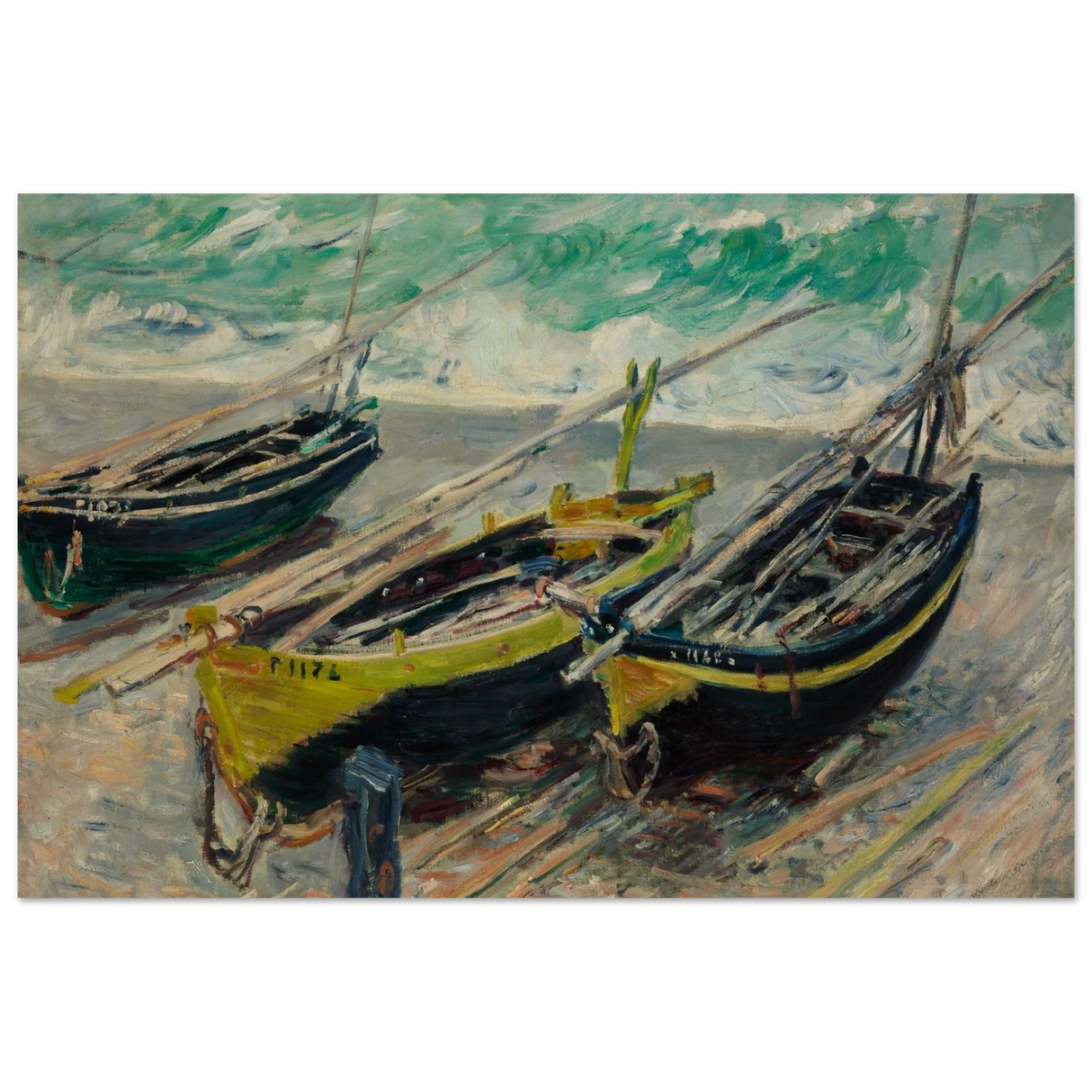 Three Fishing Boats (1886) – Claude Monet Wall Art Print - Wood Prints - 20x30 cm / 8x12″ -
