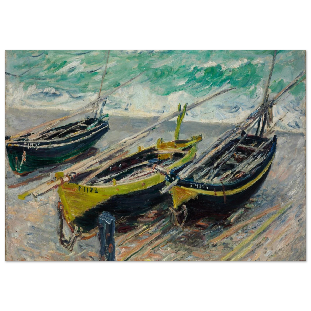 Three Fishing Boats (1886) – Claude Monet Wall Art Print - Fine Art Poster - 70x100 cm / 28x40″ -