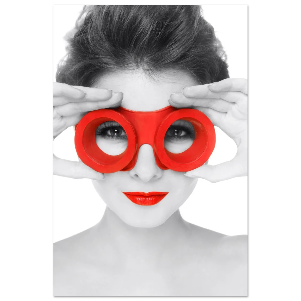 Through Crimson Eyes"– Monochrome Glamour Pop | Wall Art Print - Fine Art Poster - 60x90 cm / 24x36″ -