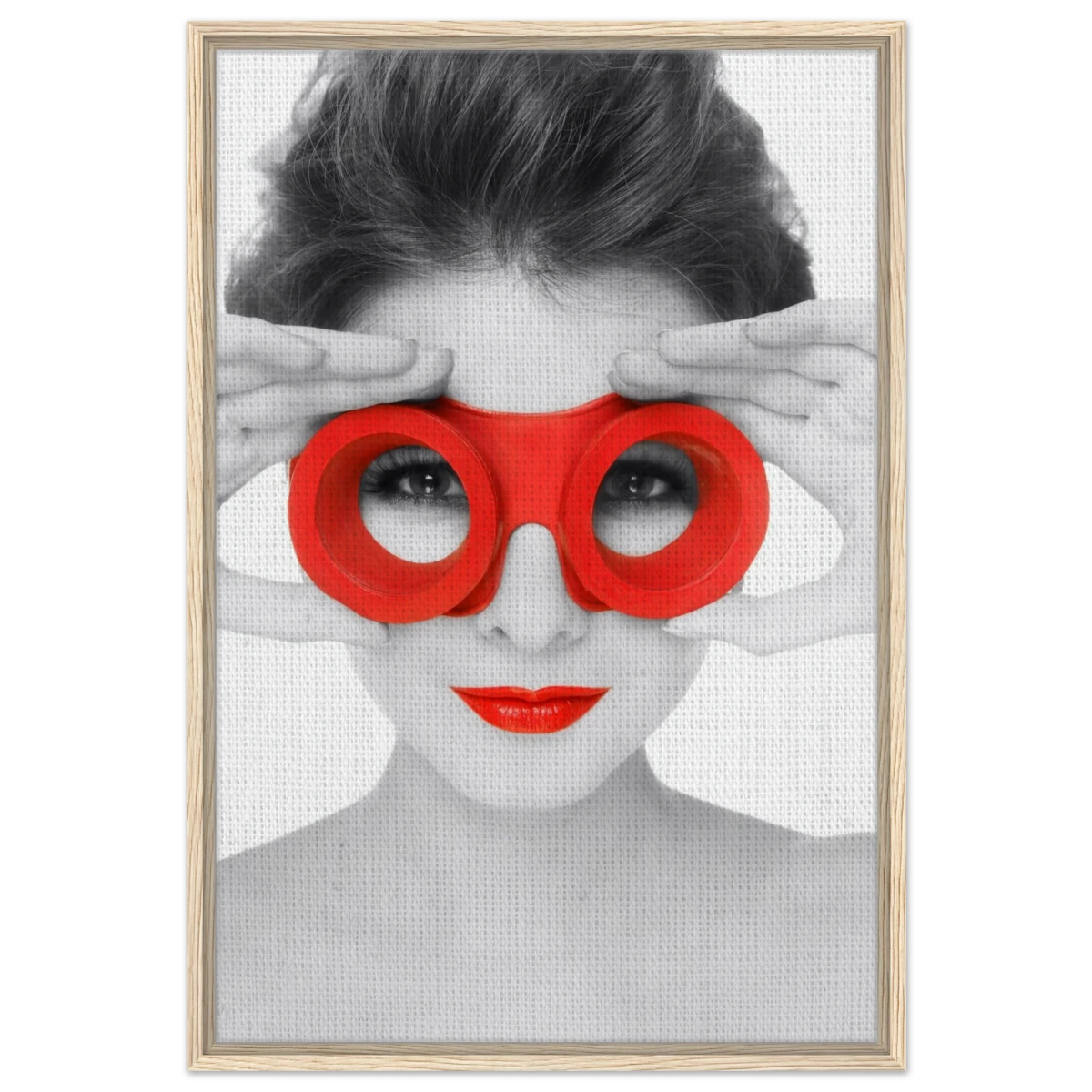 Through Crimson Eyes"– Monochrome Glamour Pop | Wall Art Print - Framed Canvas - 60x90 cm / 24x36″ - Wood frame