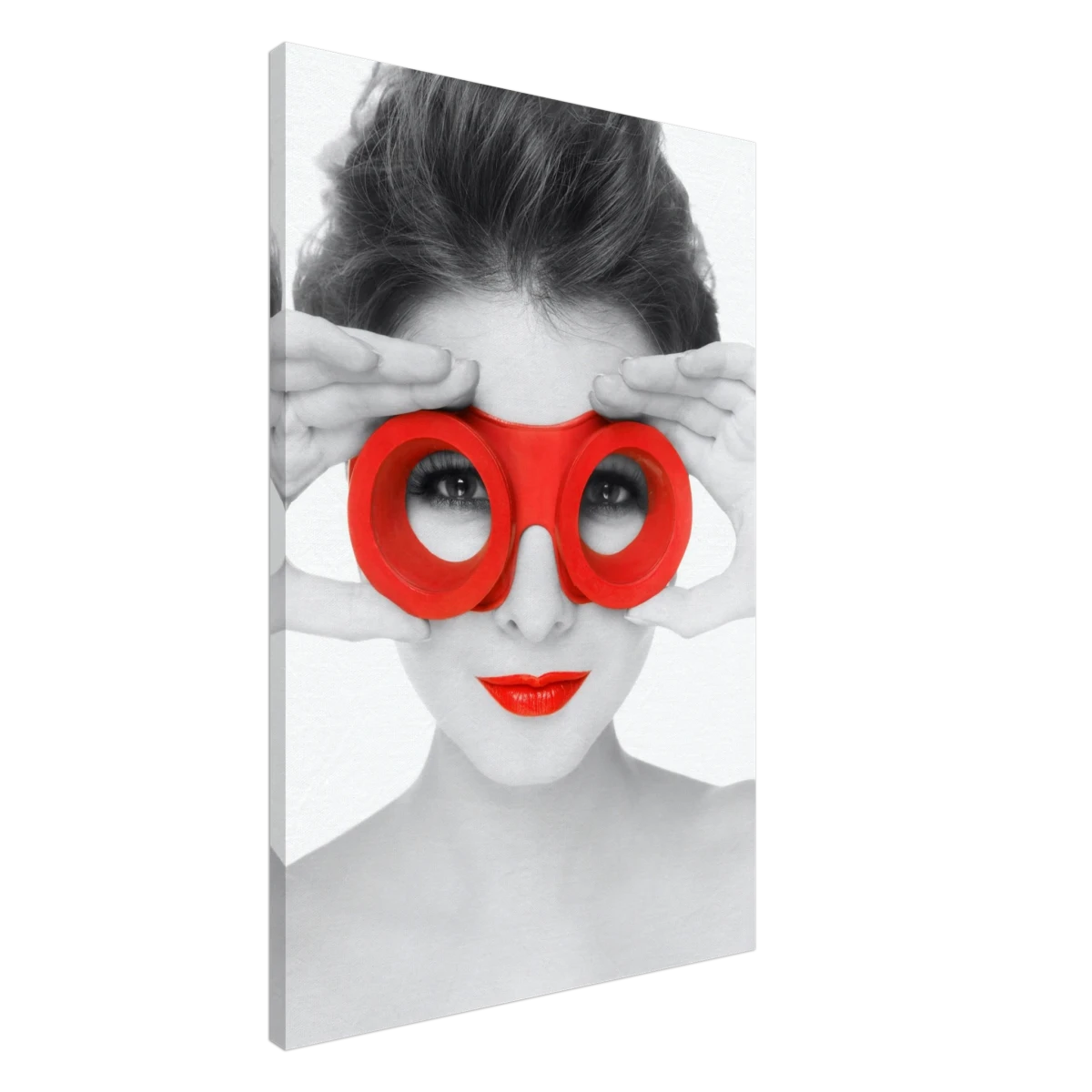 Through Crimson Eyes"– Monochrome Glamour Pop | Wall Art Print - Canvas - 60x90 cm / 24x36″ -