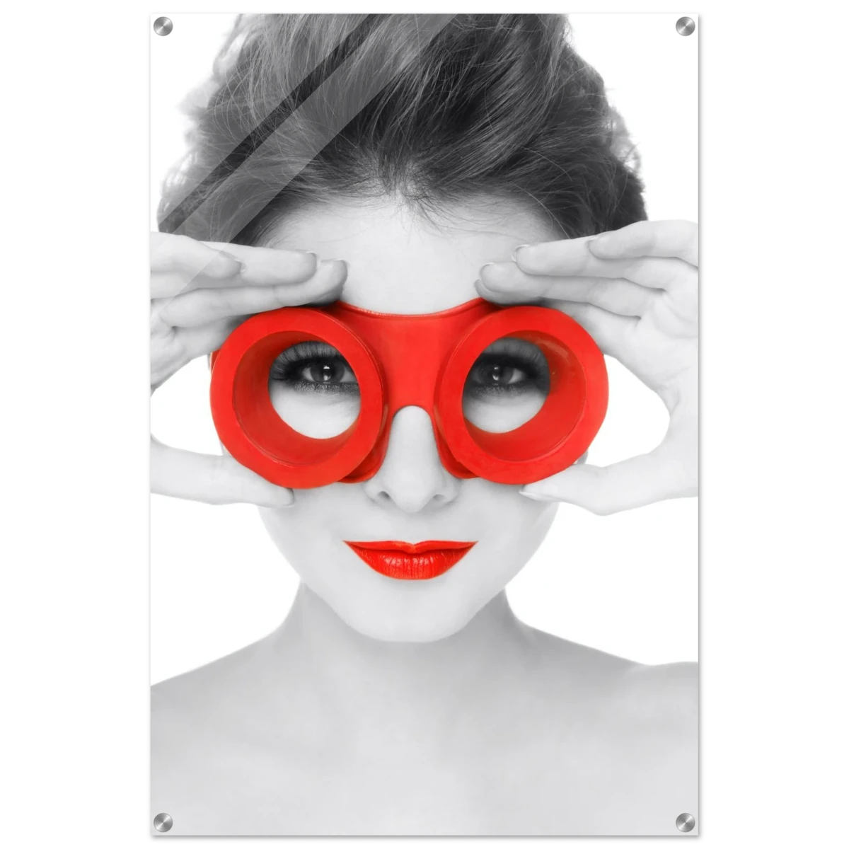 Through Crimson Eyes"– Monochrome Glamour Pop | Wall Art Print - Acrylic Print - 60x90 cm / 24x36″ -