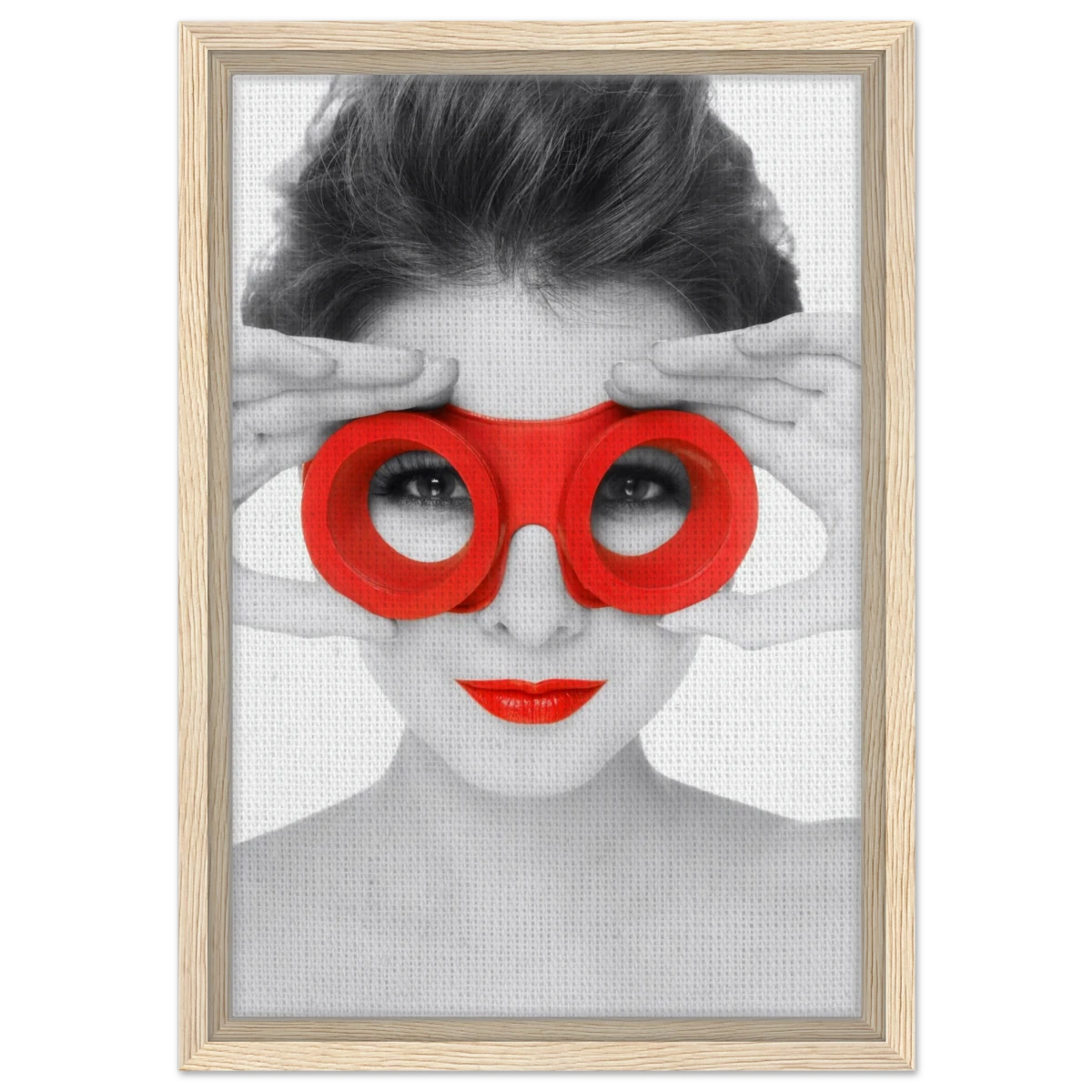 Through Crimson Eyes"– Monochrome Glamour Pop | Wall Art Print - Framed Canvas - 30x45 cm / 12x18″ - Wood frame