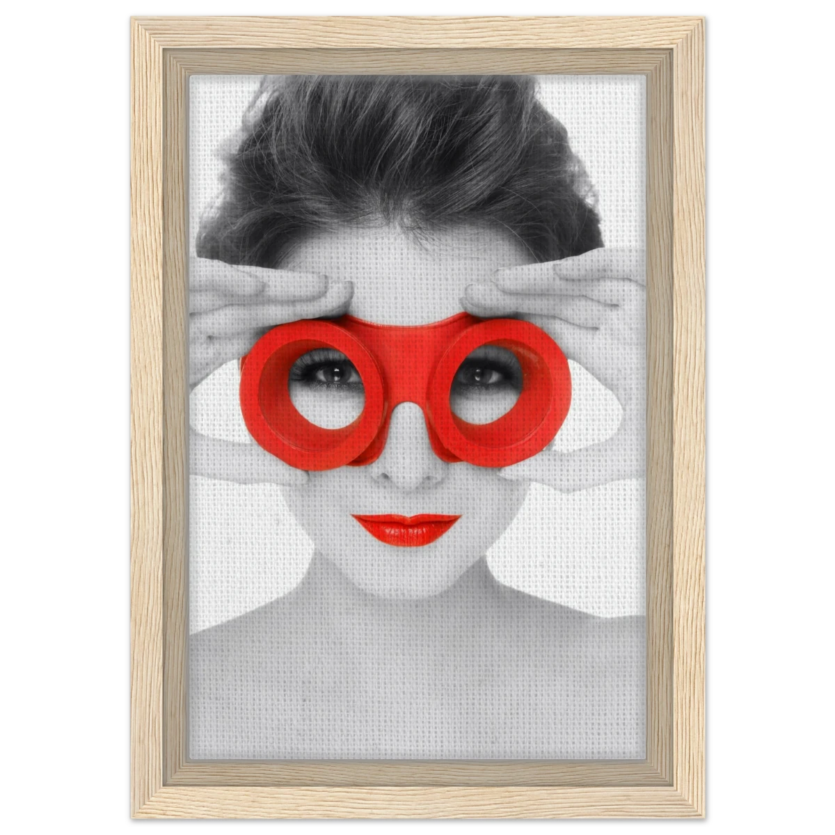 Through Crimson Eyes"– Monochrome Glamour Pop | Wall Art Print - Framed Canvas - 20x30 cm / 8x12″ - Wood frame
