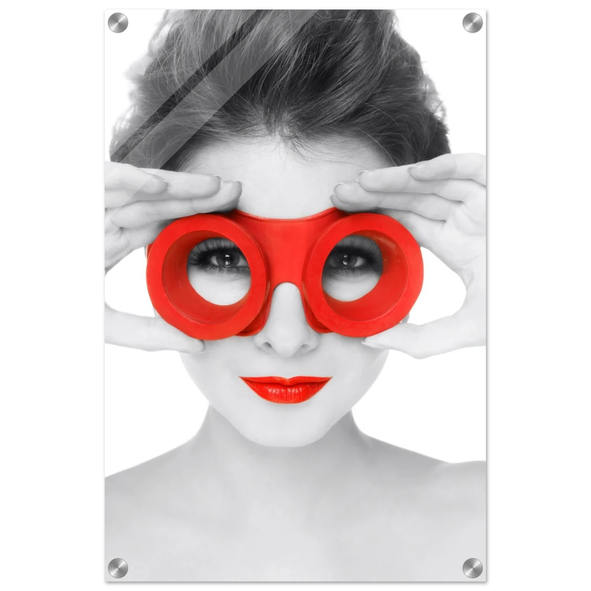 Through Crimson Eyes"– Monochrome Glamour Pop | Wall Art Print - Acrylic Print - 40x60 cm / 16x24″ -