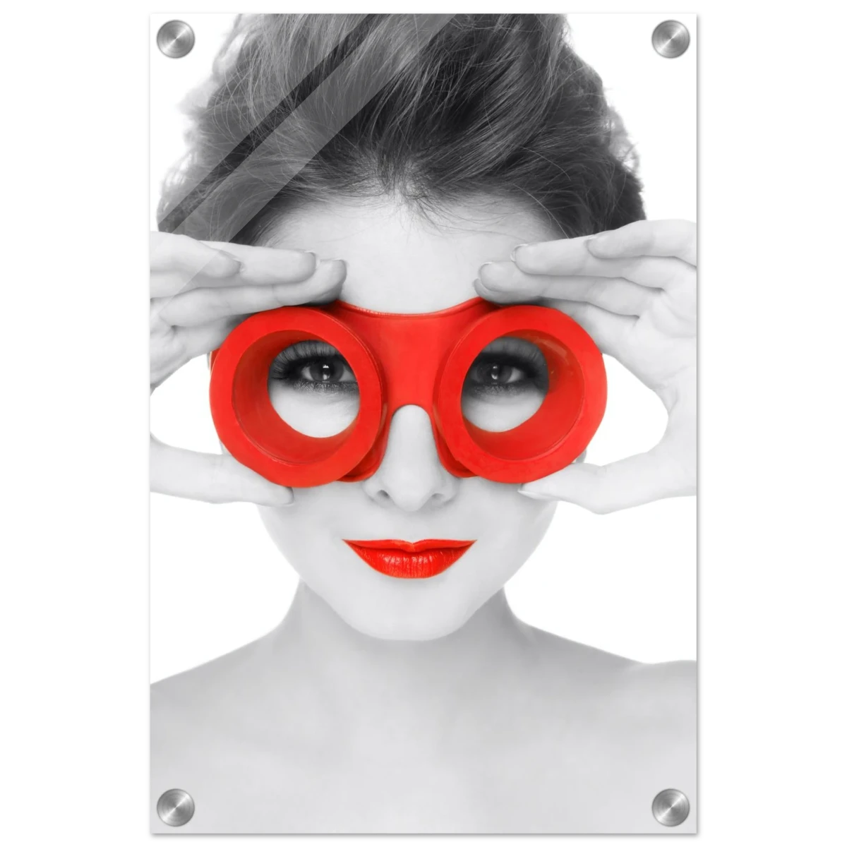 Through Crimson Eyes"– Monochrome Glamour Pop | Wall Art Print - Acrylic Print - 30x45 cm / 12x18″ -