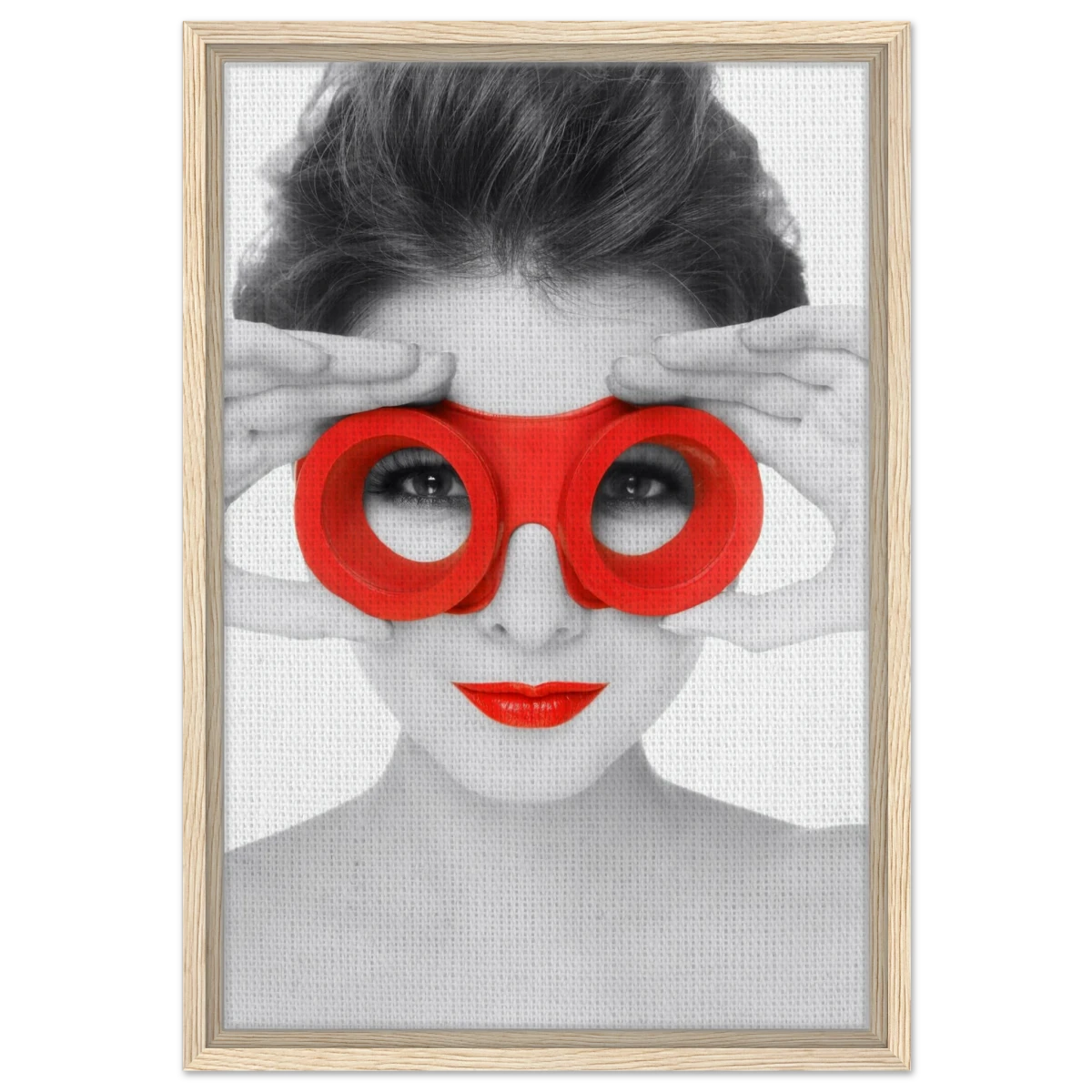 Through Crimson Eyes"– Monochrome Glamour Pop | Wall Art Print - Framed Canvas - 40x60 cm / 16x24″ - Wood frame