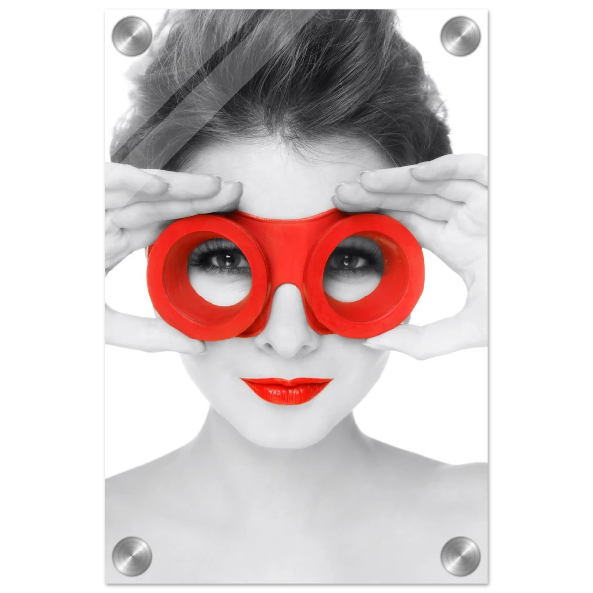 Through Crimson Eyes"– Monochrome Glamour Pop | Wall Art Print - Acrylic Print - 20x30 cm / 8x12″ -